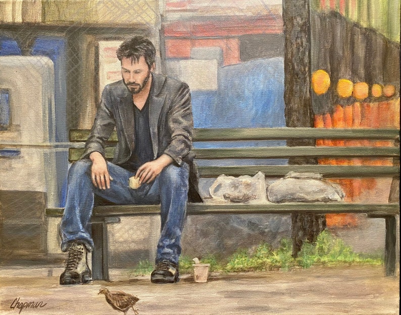 Sad Keanu meme 16x20 original acrylic painting. image 2