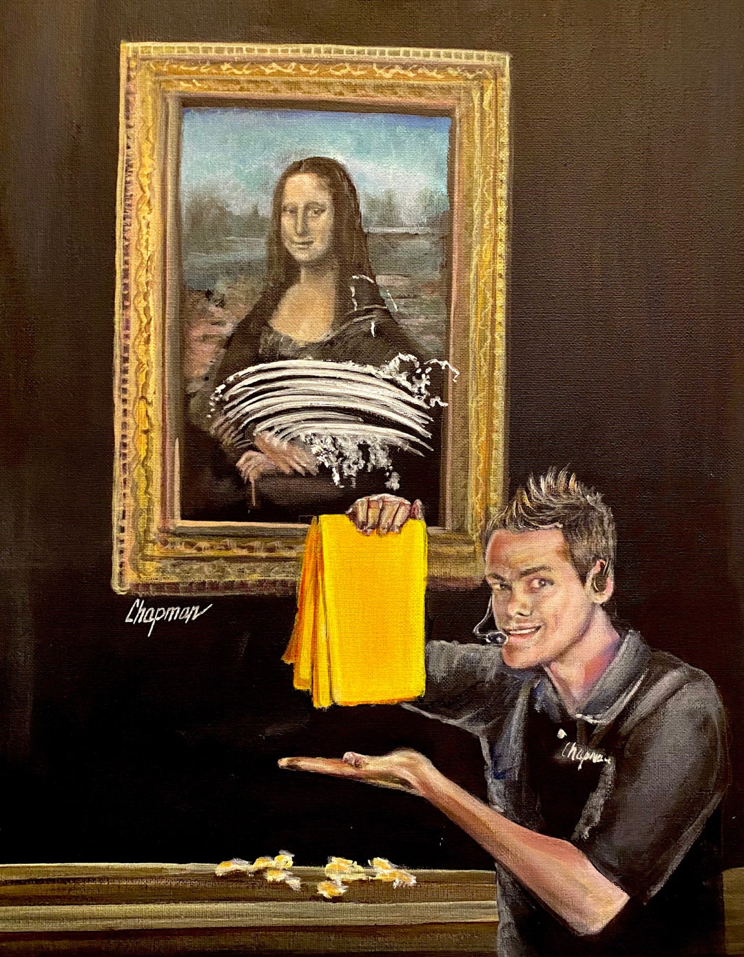 Mona Lisa With the Sham Wow Guy at Louvre Museum. Artist Signed, Original  Acrylic Painting 16 X 20 on Stretched Canvas. -  Singapore