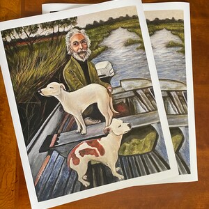 Goodfellas painting from the movie. Man in a boat with two dogs Artist signed print. Multiple Options image 2