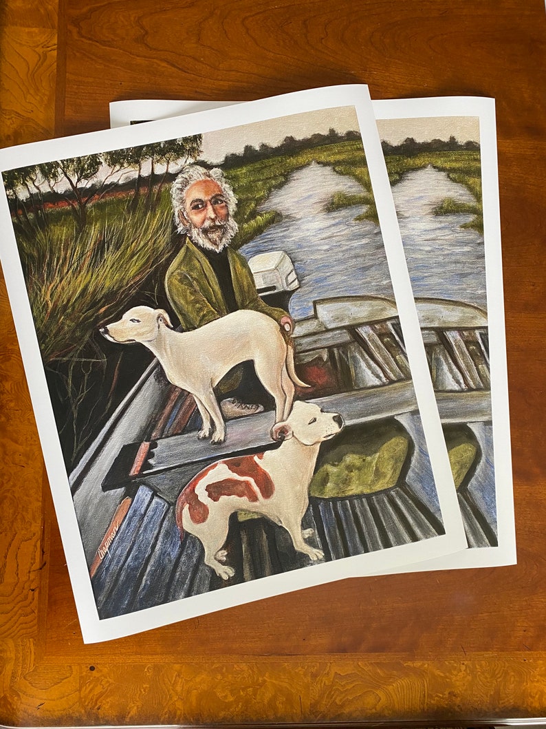 Goodfellas painting from the movie. Man in a boat with two dogs Artist signed print. Multiple Options image 2