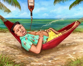 Unrest Kim jong un hammock. 16” x 20” original acrylic painting from my Facebook post