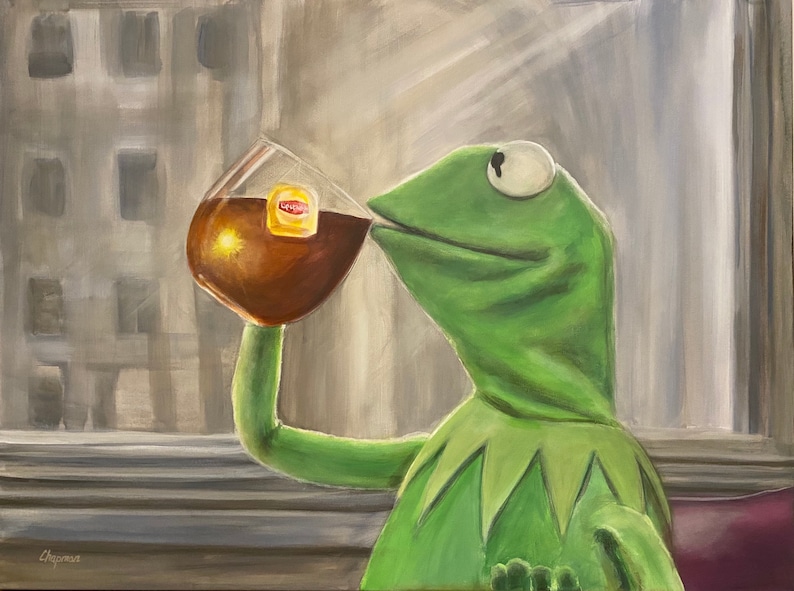Kermit Drinking Tea Large Original Painting. 40x30x1.5 Etsy
