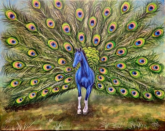 Peahorse. Half horse, half peacock. Artist signed print, multiple variations.