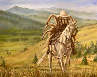 Tarancherla Tarantula rancher riding a horse in Montana Artist signed print various sizes