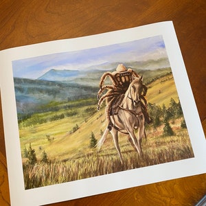 Tarancherla Tarantula rancher wearing a cowboy hat and riding a horse. Artist signed print. Multiple variations. image 2