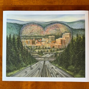 Home is where the heart is. View coming home to Spokane. Artist signed print. Multiple sizes