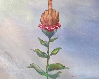 Middle Finger Flower 16x20 Original Acrylic Painting -  Hong Kong
