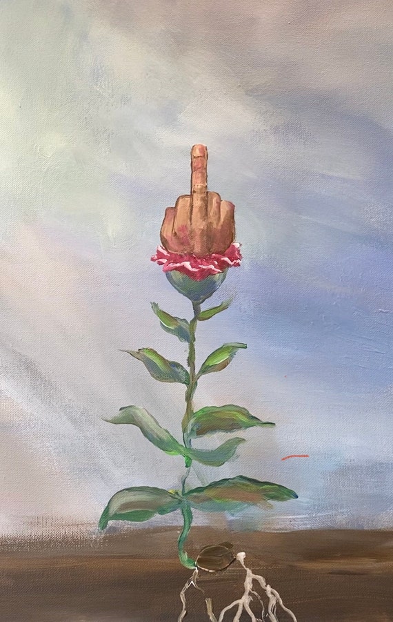 Middle Finger Flower 16x20 Original Acrylic Painting -  Hong Kong