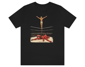 Jesus Beats the Devil in a Pro Wrestling Match Unisex Jersey Short Sleeve Tee