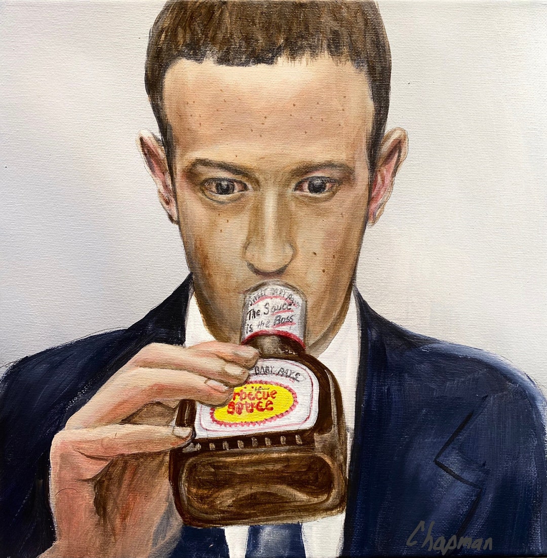 Mark Zuckerberg Drinking Barbecue Sauce. Digital Print on Archival