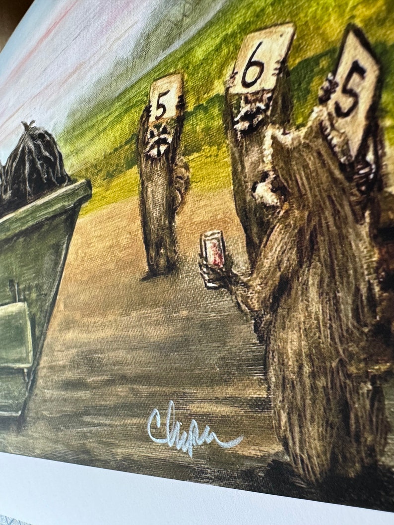 Raccoon Dumpster diving at the Waffle House. Kip the Raccoon diving into a dumpster. Artist signed print. Multiple variations. image 5