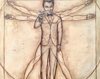 Leonardo DiCaprio as the Vitruvian man by Leonardo da Vinci. Artist signed print, multiple variations.