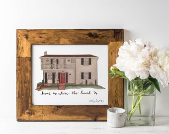 Custom Home Watercolor Illustration w/ Fur Friend
