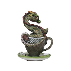 TEA DRAGON FIGURINE, tea dragon in cup, green leaf dragon,dragon gift,unique,figurine,tea dragon,green dragon,kitchen decor,unique gift