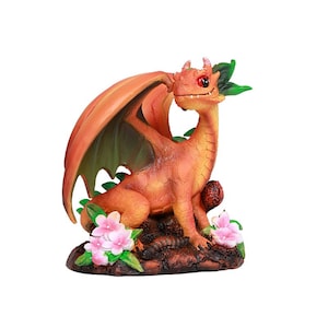 PEACH DRAGON FIGURINE, dragon,dragon gift,figurine,orange,cute dragon,kitchen decor,unique gift,fruit,peach,peach blossoms
