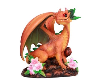 PEACH DRAGON FIGURINE, dragon,dragon gift,figurine,orange,cute dragon,kitchen decor,unique gift,fruit,peach,peach blossoms