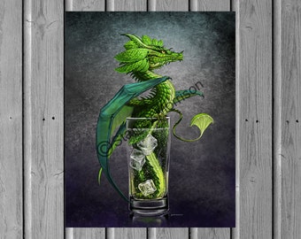Mojito Dragon Art Print, Whimsical Kitchen Bar Decor
