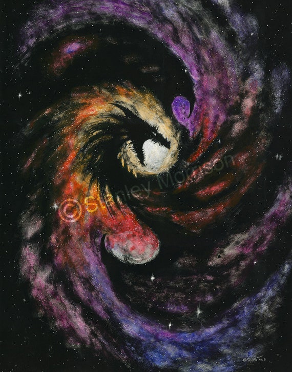 Dragon Galaxy Art Print, Space Dragon, Scratchboard Style - Etsy