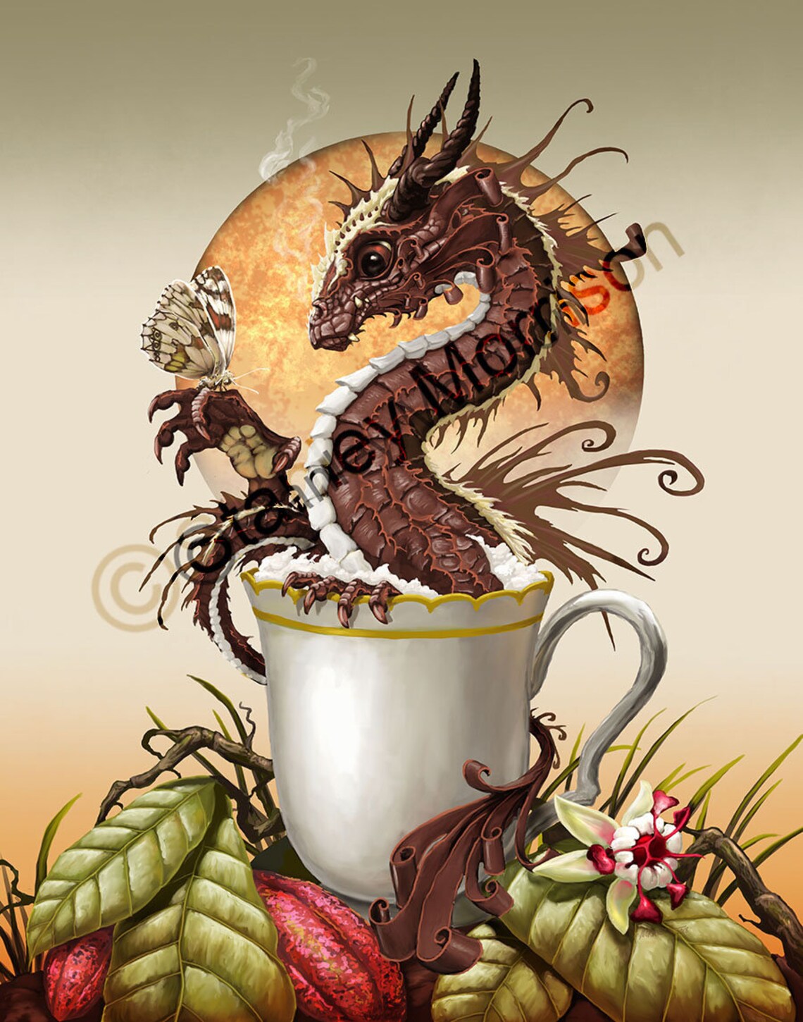 HOT CHOCOLATE DRAGON Print 4x6 8.5x11 or 11x14 Dragon Art Etsy