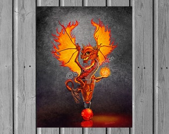 Fireball Dragon Art Print, Kitchen Bar Decor