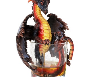 RUM DRAGON figurine, dragon in a glass, drink dragon, gift,unique,figurine, pirate dragon,bar decor, drinks, red, malasses winged,black