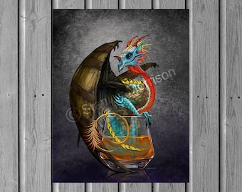 Bourbon Dragon Art Print, Whimsical Bar Decor