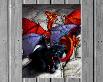 WHAT the CATABAT DRAGGED in" print 4x6, 8.5x11, or 11x14. cat has dragon by tail