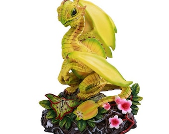 STARFRUIT DRAGON FIGURINE, dragon,dragon gift,figurine,yellow,cute dragon,kitchen decor,unique gift,fruit,starfruit, blossoms