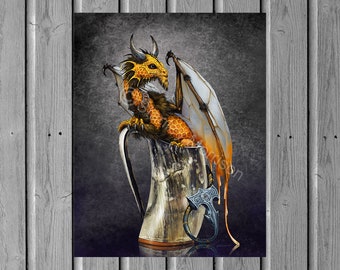 Mead Dragon Art Print, Whimsical Bar Decor