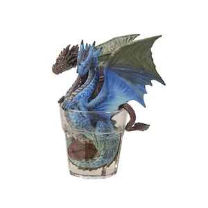 GIN & TONIC DRAGON figurine,blue, drink dragon, mixed drink dragon,bar decor, glass, 2 headed dragon, unique gift, green