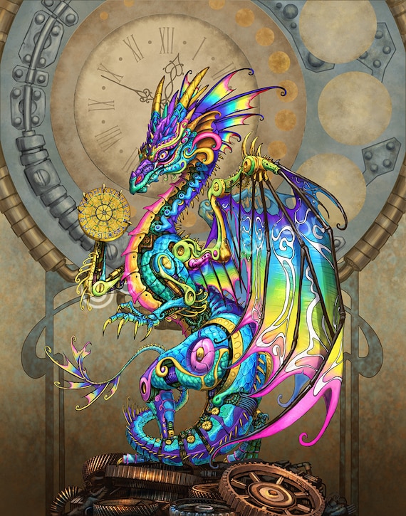 KALEIDOSCOPE DRAGON Print 4x6 8.5x11 or 11x14 Steampunk - Etsy
