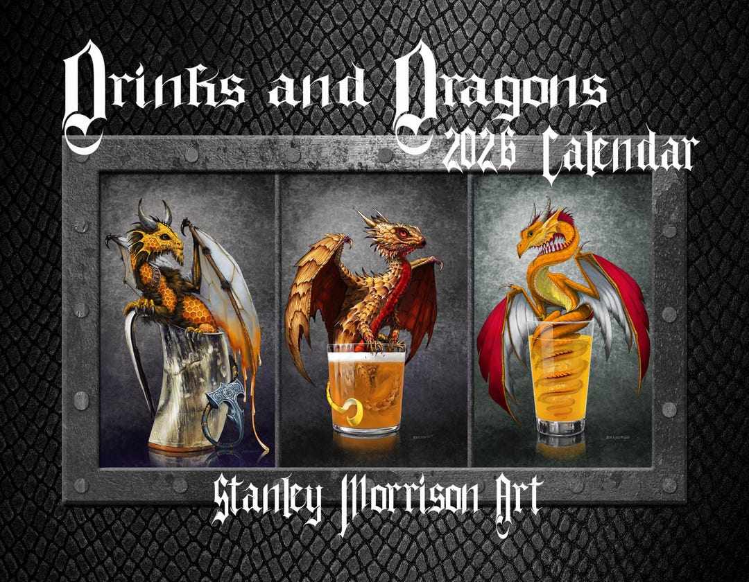 DRINKS & DRAGONS 2026 Calendar, Dragon Calendar, Bar Calendar, Fantasy