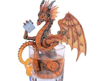 OLD FASHIONED DRAGON figurine, dragon in a glass, drink dragon, gift,unique,figurine, steampunk dragon,bar decor, drinks, orange, copper