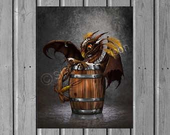 Dark Beer Dragon Art Print, Whimsical Bar Decor