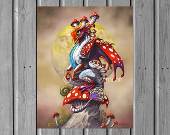 Mushroom Dragon Art Print, Fly Agaric Fantasy Decor - Etsy