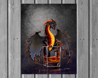 Rum Dragon Art Print, Whimsical Bar Decor