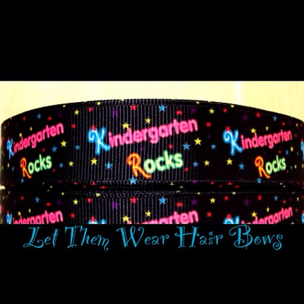 5 Yards 7/8 inch Kindergarten Rocks Bright Multi-Color Print on Black-SALE