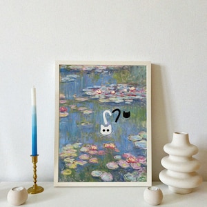 Gojo und Geto Katze in Seerosen | JJK inspiriert | Kunstdruck