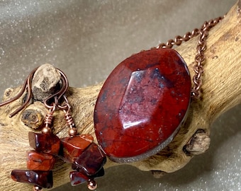 Red Jasper, Copper, Slider Necklace, Jewelry Set
