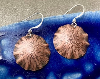 Dandelion Seed Earrings, Hammered Copper, Nature Inspired