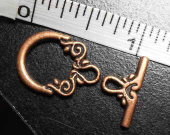 Toggle Clasps 25 Pieces 20x14mm Antique Copper Base Metal Morning Glory Vine Destash Clearance Crafting Maker Girl Scouts DIY Holiday Gifts