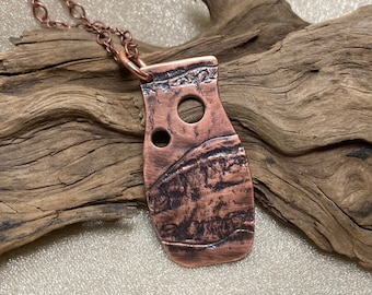 Lace Texture Vase Pendant Necklace, Copper Jar