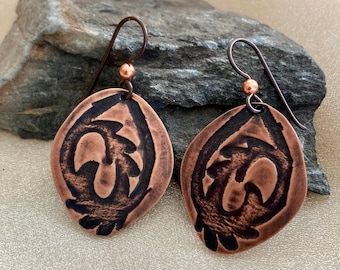 Upcycled Penny Earrings: Abstract Dragon, Niobium Earwires