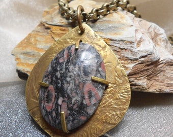 Crinoid Fossil Pendant, Antique Brass, Unisex Style