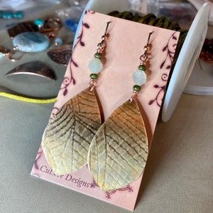 Prehnite Leaf Texture Long Statement Earrings Artisan Handmade Unique Gift Mom Daughter Sister Niece Granddaughter BFF Classmate Graduation image 1