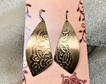 Lace Texture Brass Earrings, Antiqued Dangle Jewelry