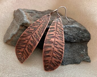 Artisan Leaf Earrings, Hammered Copper, Nature Inspired Jewelry