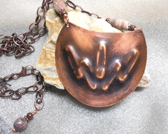Copper Safety Necklace, Medallion, Jasper Beads, Copper Chain