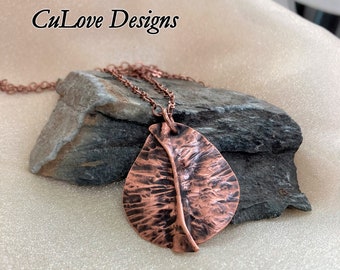 Fold Formed Copper Unique Mini Sculpture Leaf Pendant Organic Earthy Nature Inspired Unique Gift Sister Daughter Granddaughter Mother Friend