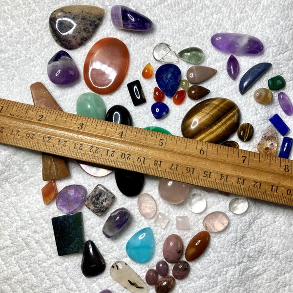 Cabochon Mix Over 60 Pieces Mixed Gemstones Pendant Focals Random Stone Soup Miscellaneous Clearance Sale Variety Great Deal DIY Grab Bag 4U